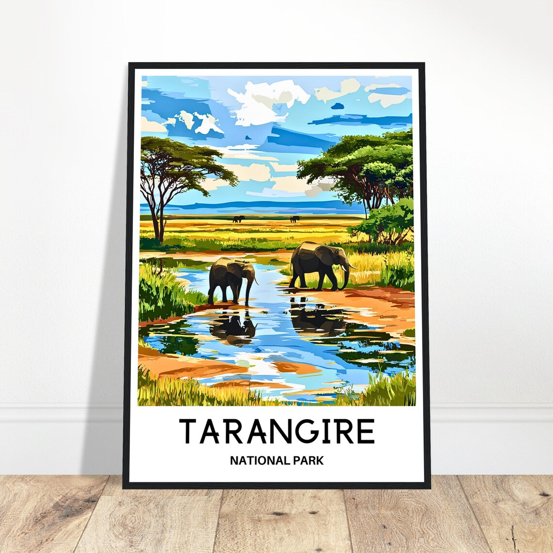 Tarangire National Park Elephants Waterhole Safari Travel Poster