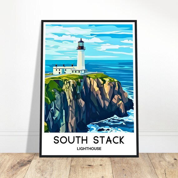 South Stack Lighthouse Travel Print Poster Welsh Art Wales Lover Gift Wall Hanging Illustration Home Decor