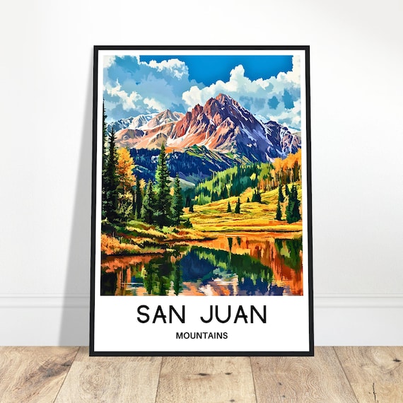 San Juan Mountains Colorado Autumn Lake Reflection Travel Art Poster