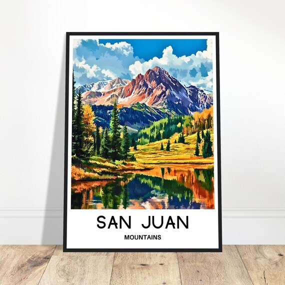 San Juan Mountains Travel Print Poster Art America Lover Gift Wall Hanging Home Office Decor Colorado Illustration