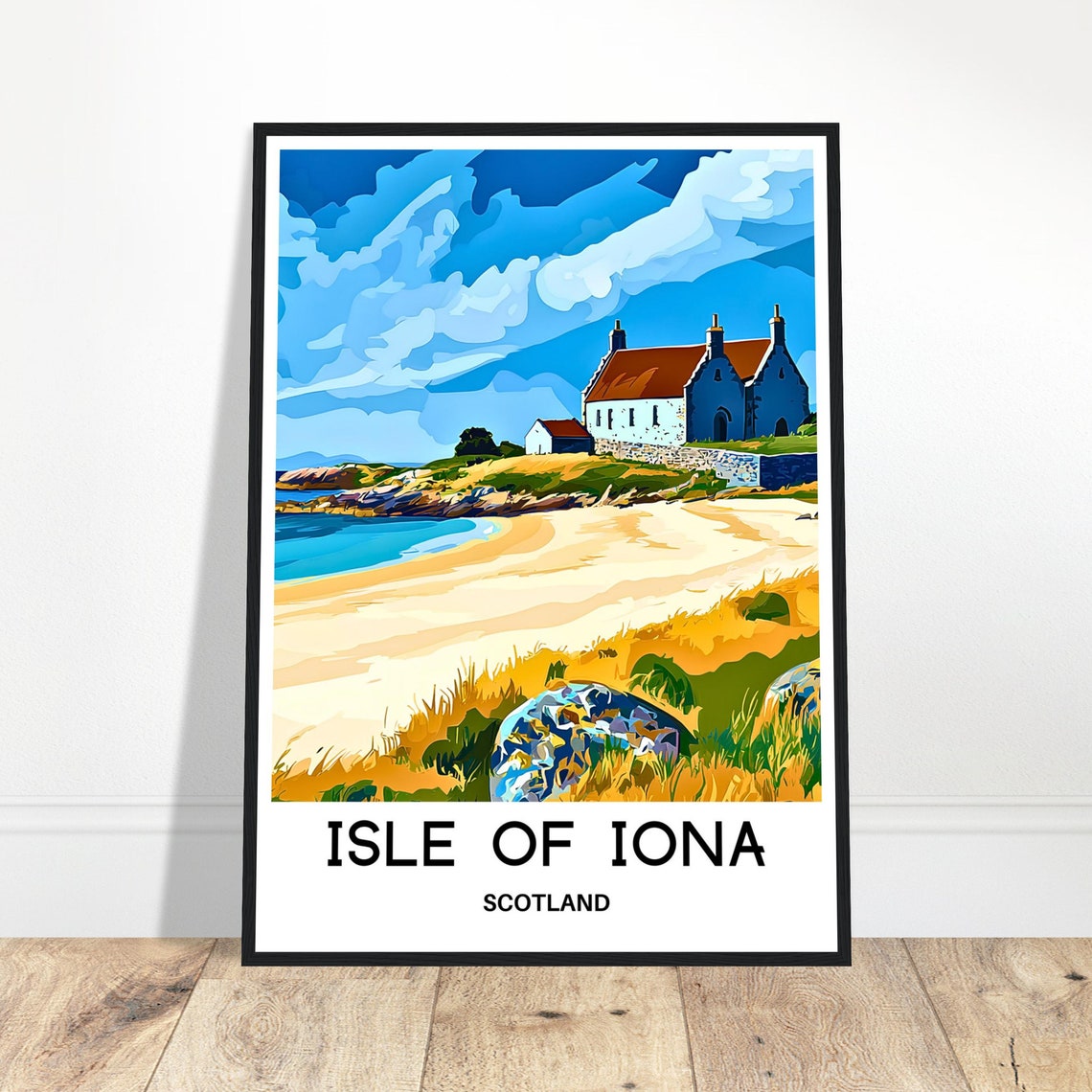 Isle Of Iona Travel Print Isle Of Iona Poster Scottish Art Print Scotland Lover Gift Wall Hanging Isle Of Iona Illustration Home Decor