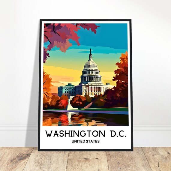 Washington Dc Travel Print Poster Art United States Lover Gift Wall Hanging Illustration Home Decor