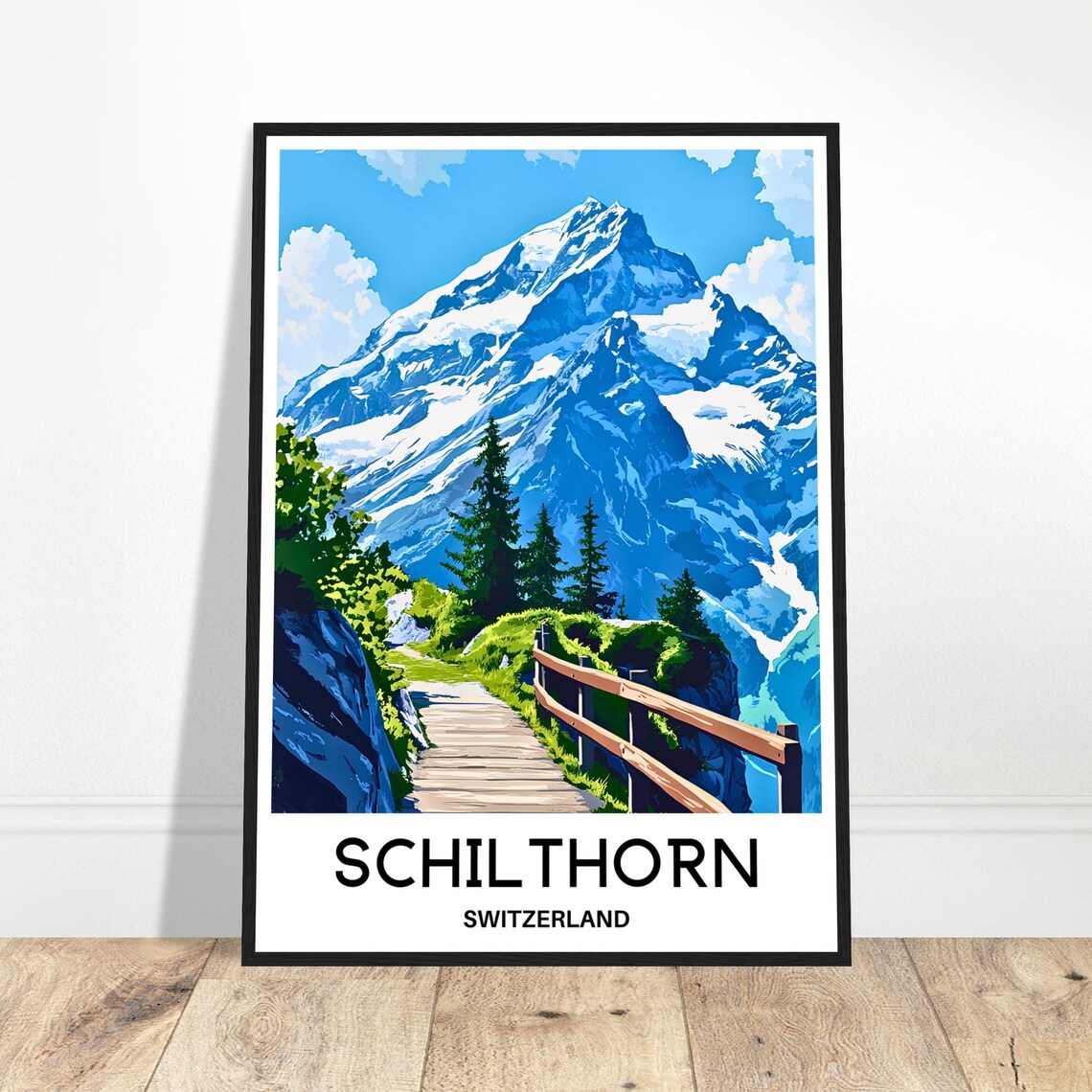 Schilthorn Switzerland Alpine Travel Poster with Mountain Trail