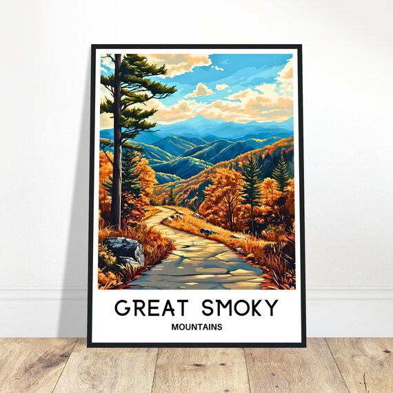 Great Smoky Mountains Travel Print Poster Art Tennessee North Carolina Lover Gift Wall Hanging Illustration Home Decor