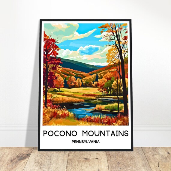 Pocono Mountains Pennsylvania Autumn Foliage River Travel Poster