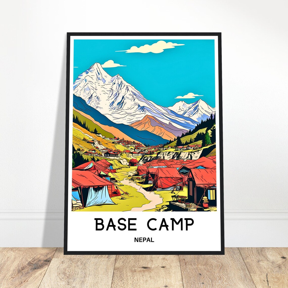 Nepal Base Camp Red Tents Village Mountain Travel Wall Poster