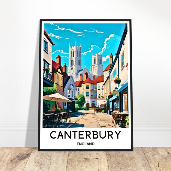 Canterbury Travel Print Poster English Art England Lover Gift Wall Hanging City Illustration Home Office Room Decor