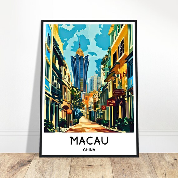 Macau Travel Print Poster Chinese Art China Lover Gift Wall Hanging Home Office Decor City Illustration