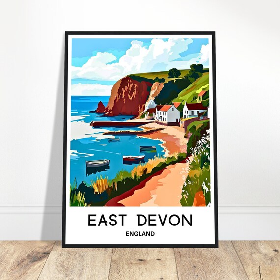 East Devon Travel Print Poster English Art England Lover Gift Wall Hanging Illustration Home Office Room Decor