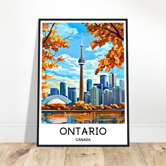 Ontario Canada Toronto CN Tower Autumn Skyline Travel Art Poster