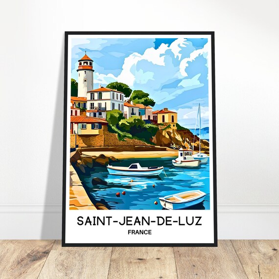 Saintjeandeluz Travel Print Poster French Art France Lover Gift Wall Hanging Illustration Home Office Desk Room Decor