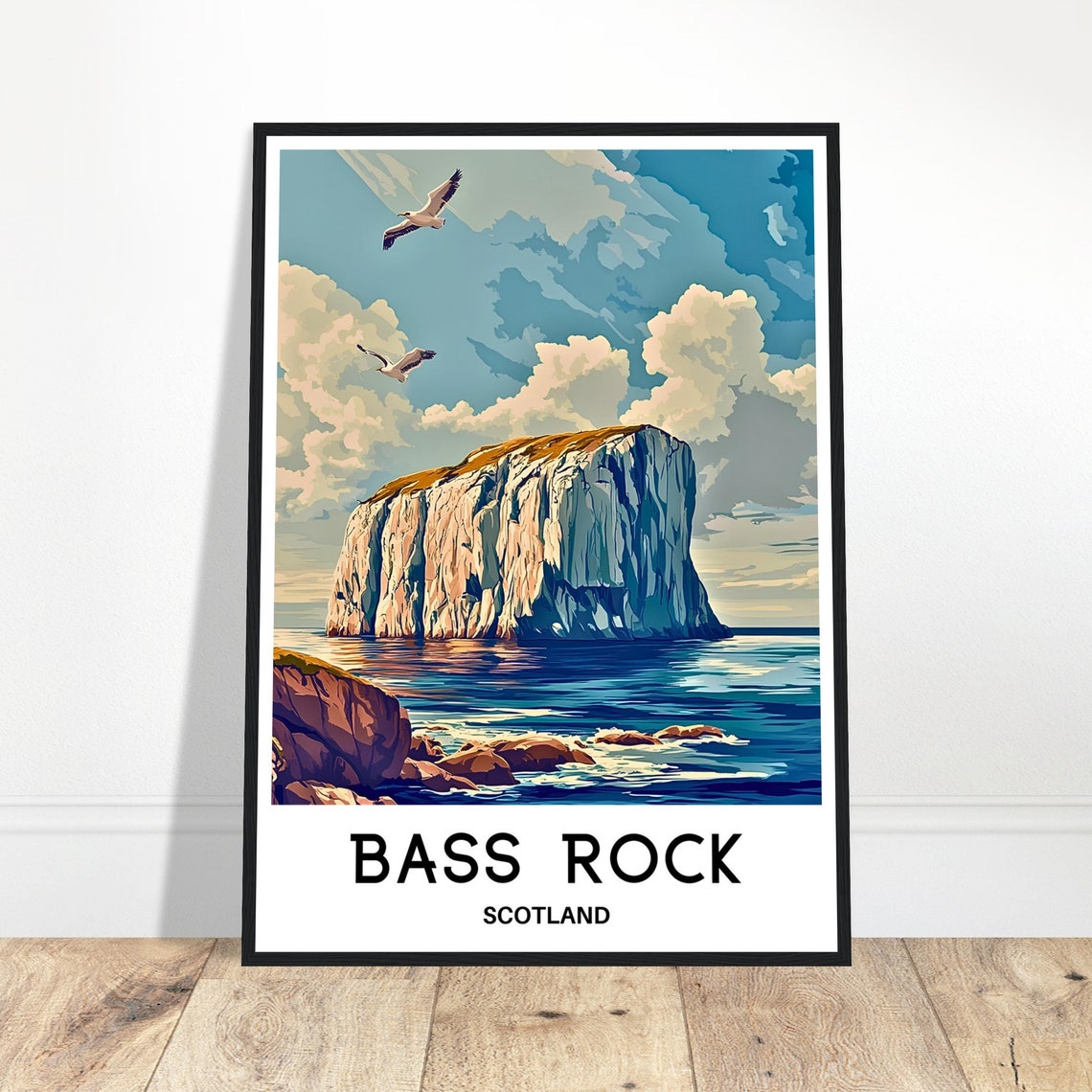 Bass Rock Travel Print Bass Rock Poster Scottish Art Print Scotland Lover Gift Wall Hanging Bass Rock Island Illustration Home Office Decor