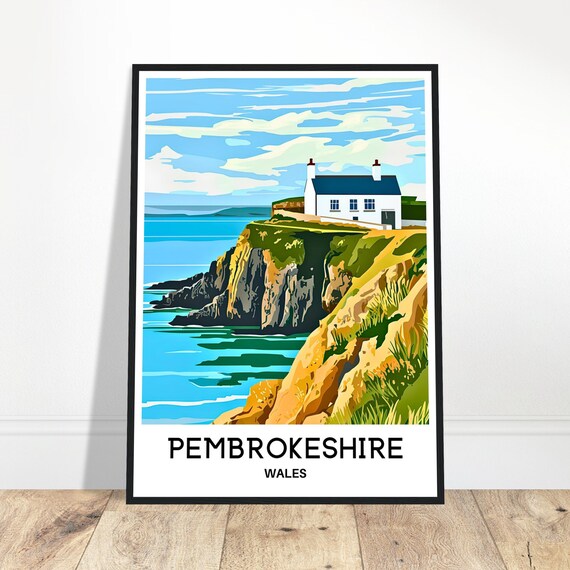 Pembrokeshire Travel Print Poster Welsh Art Wales Lover Gift Wall Hanging Illustration Home Office Decor