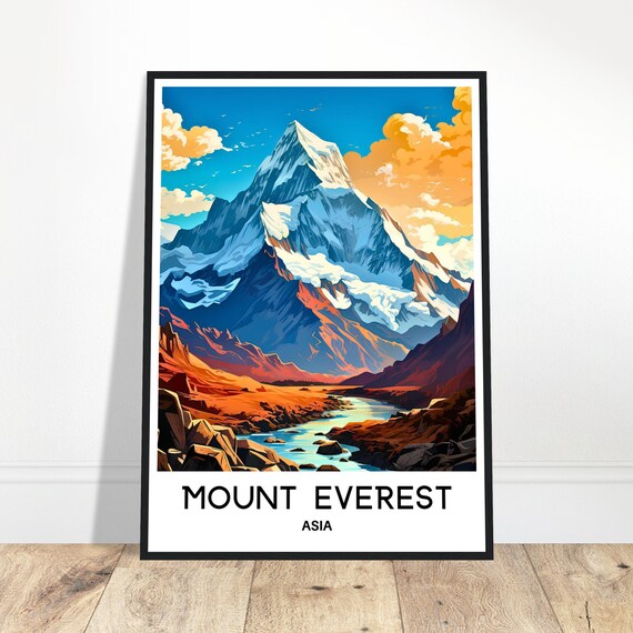 Mount Everest Travel Print Poster Asian Art Asia Lover Gift Wall Hanging Home Decor Illustration