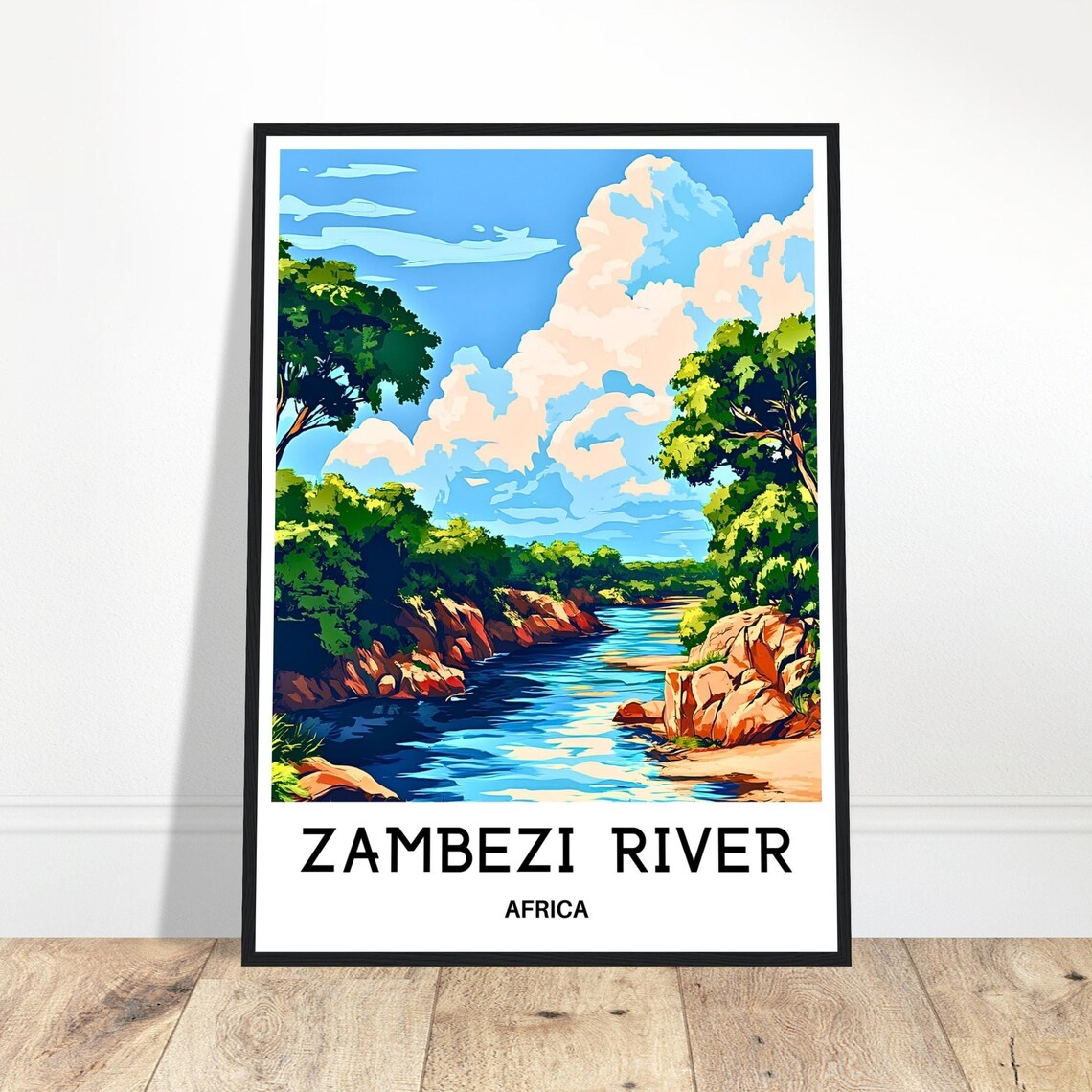 Zambezi River Africa Daytime Rocky River Rocks Scene Travel Poster