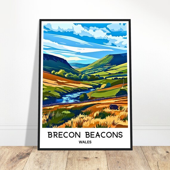 Brecon Beacons Travel Print Poster Welsh Art Wales Lover Gift Wall Hanging Mountain Illustration