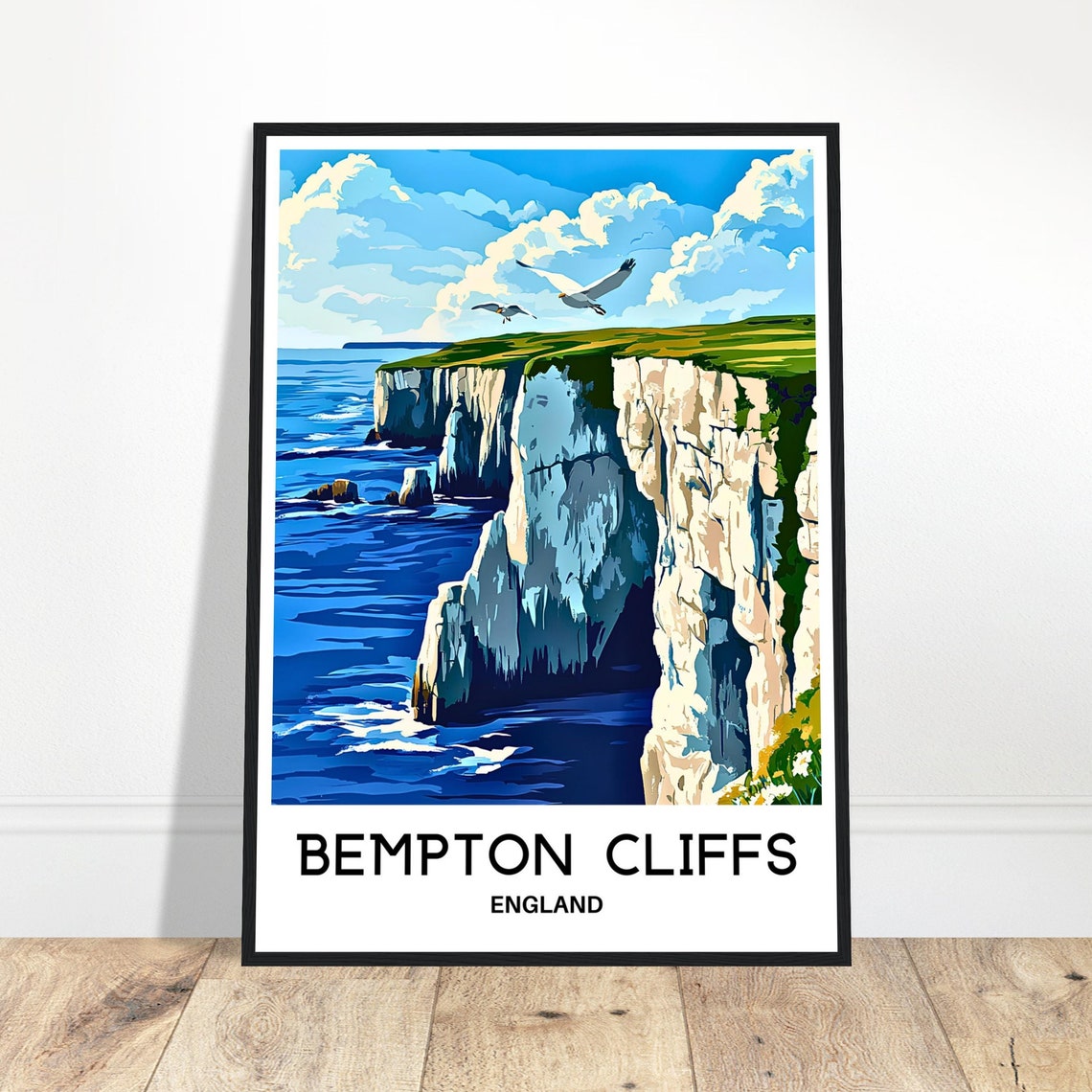 Bempton Cliffs England White Chalk Cliffs Seabirds Travel Poster