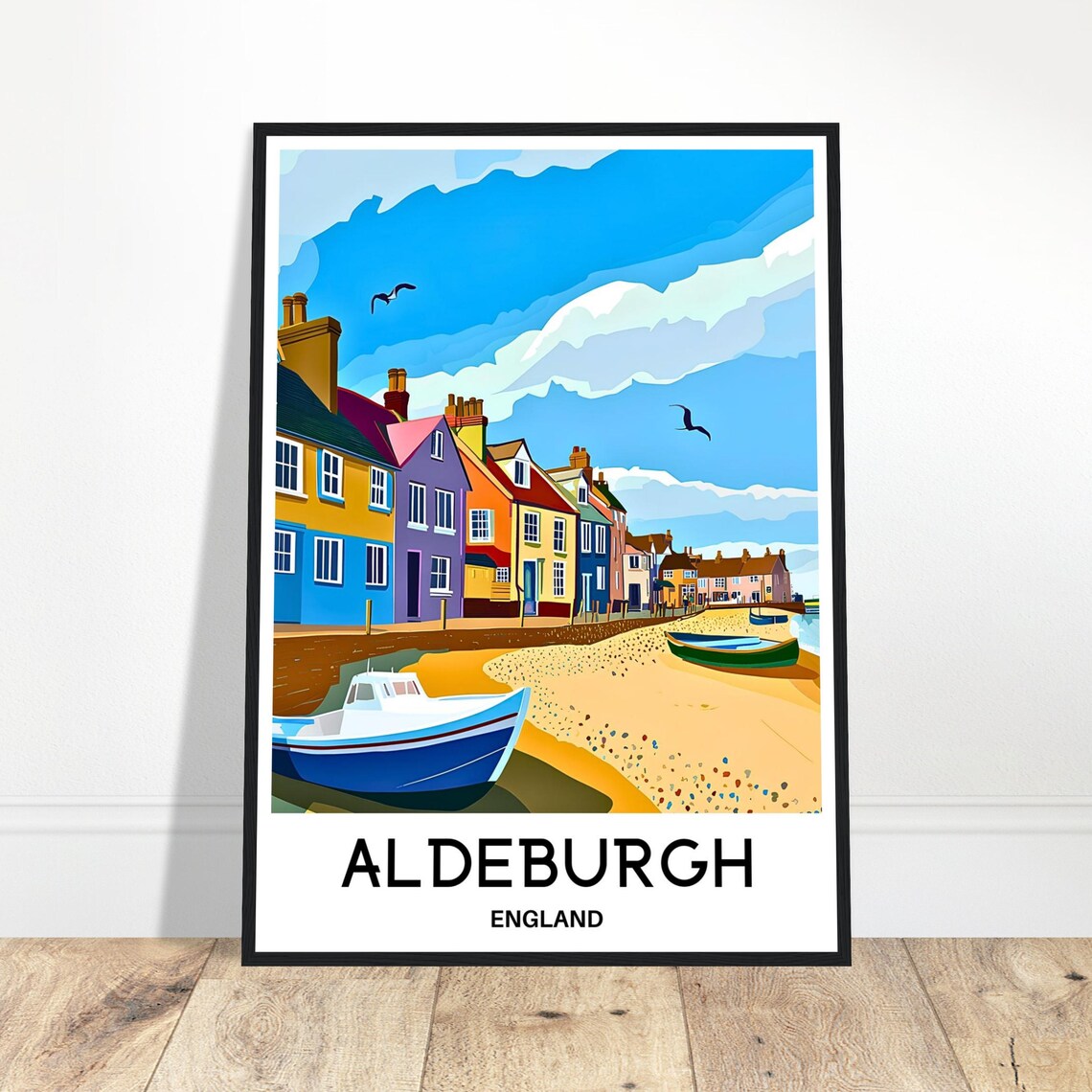 Aldeburgh Suffolk England Seaside Boats Colorful Travel Art Poster