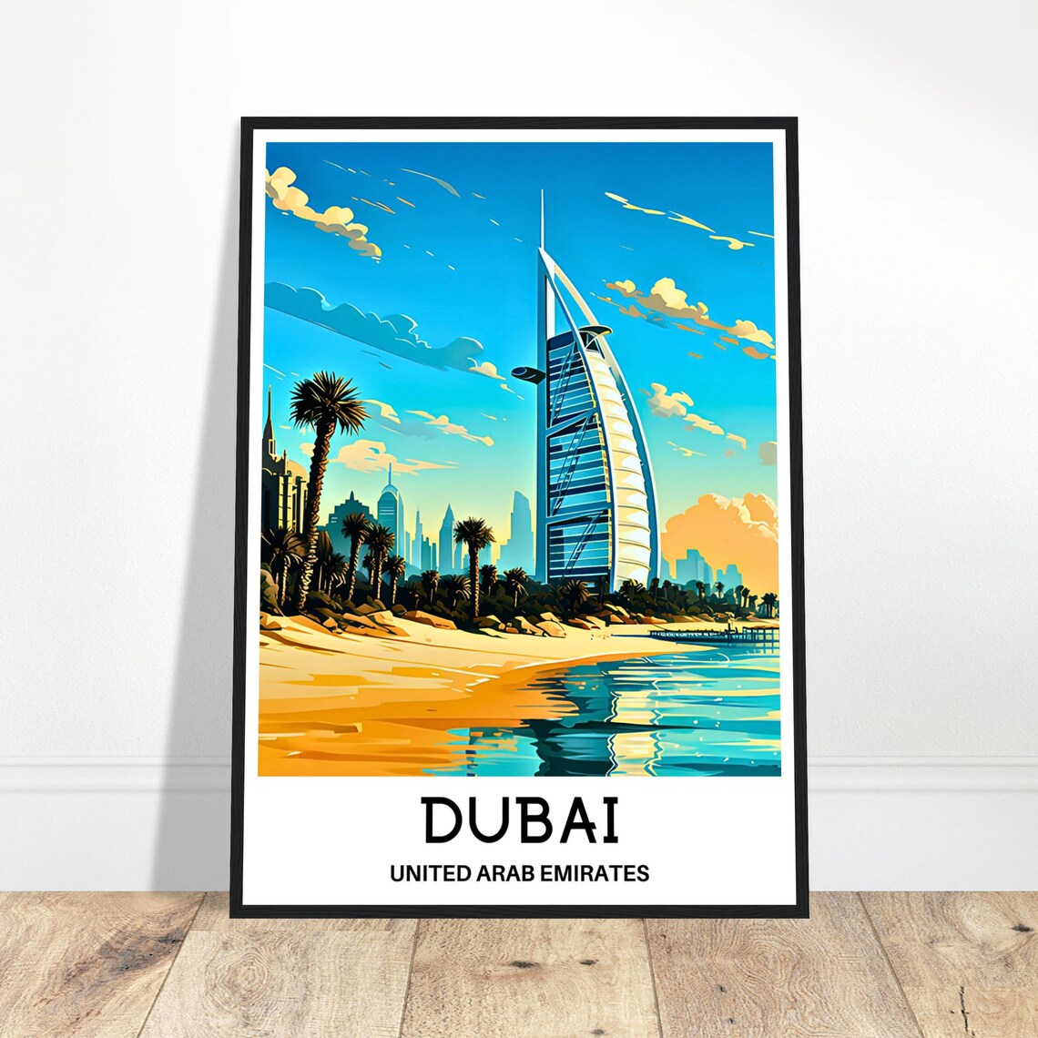 Dubai UAE Burj Al Arab Hotel Beach Palm Coastline Travel Poster