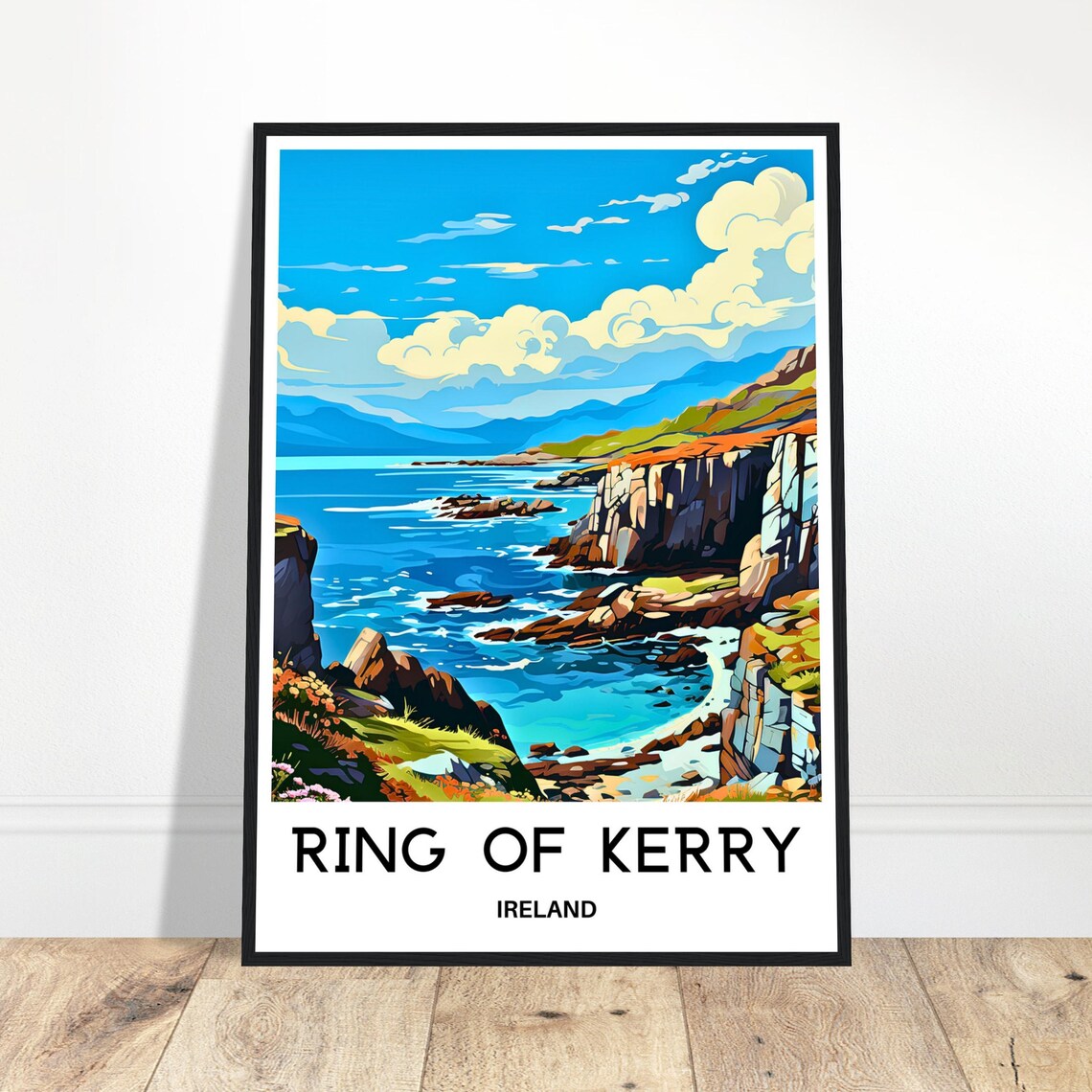Ring of Kerry Ireland Coastal Cliffs Travel Illustration Poster