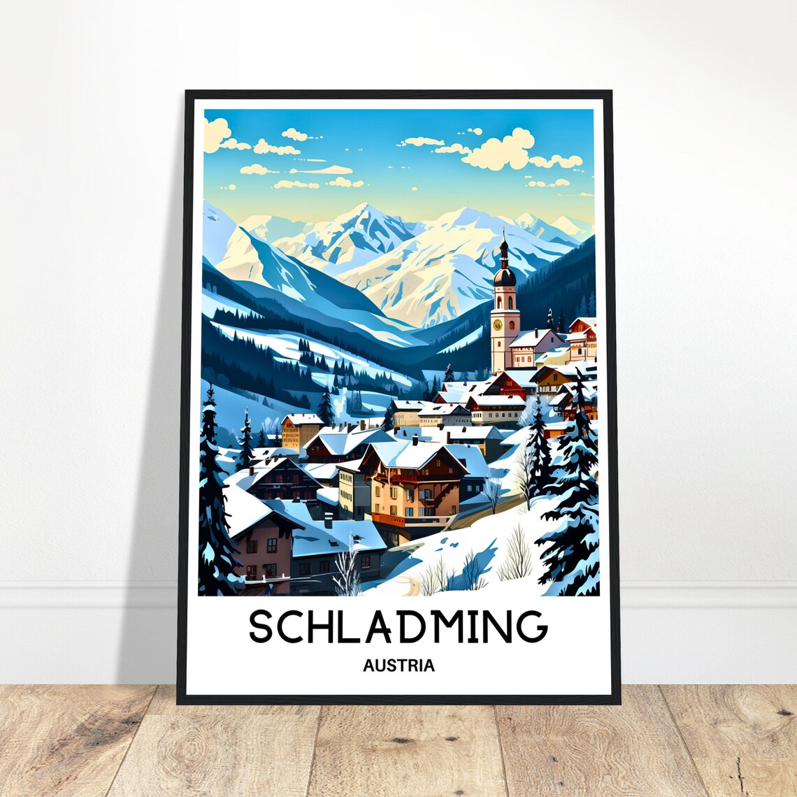 Schladming Travel Poster, Austrian Town Art Print