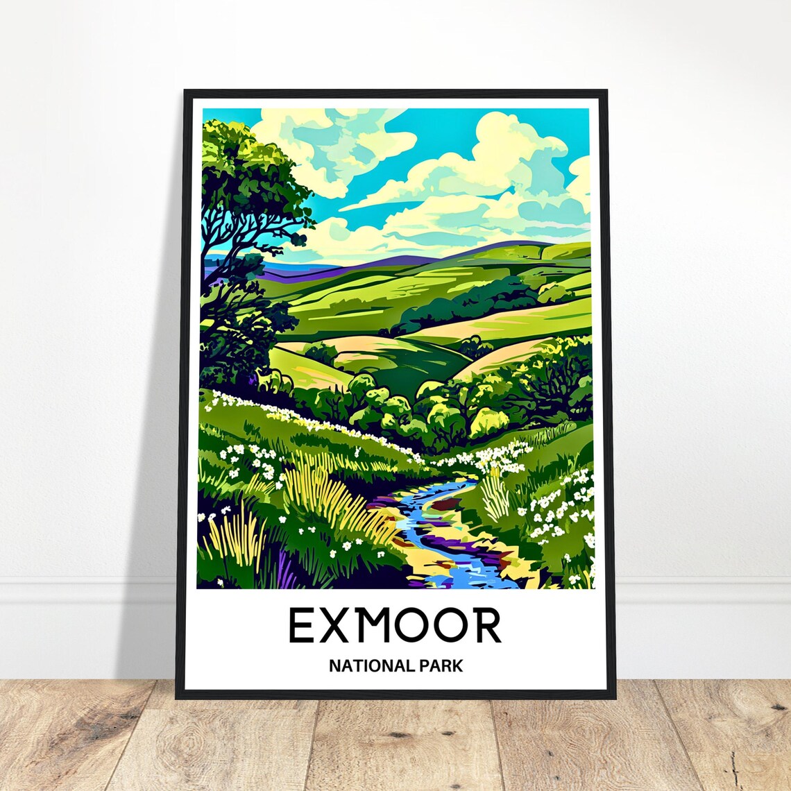 Exmoor National Park Lush Green Valley Stream Retro Travel Poster