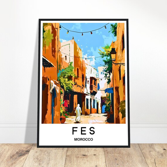 Fes Travel Print Fez Poster Moroccan Art Print Morocco Lover Gift Wall Hanging Art Fes City Illustration Home Office Desk Decor