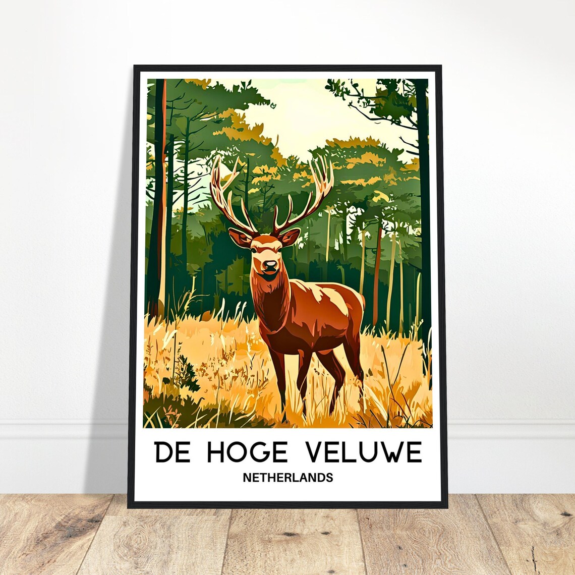 De Hoge Veluwe Netherlands Red Deer Pine Forest Travel Art Poster