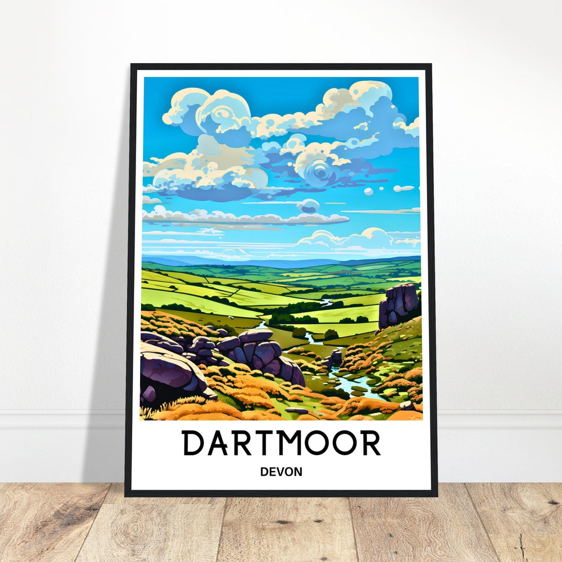 Dartmoor Devon Moorland Tors Rolling Hills England Travel Poster