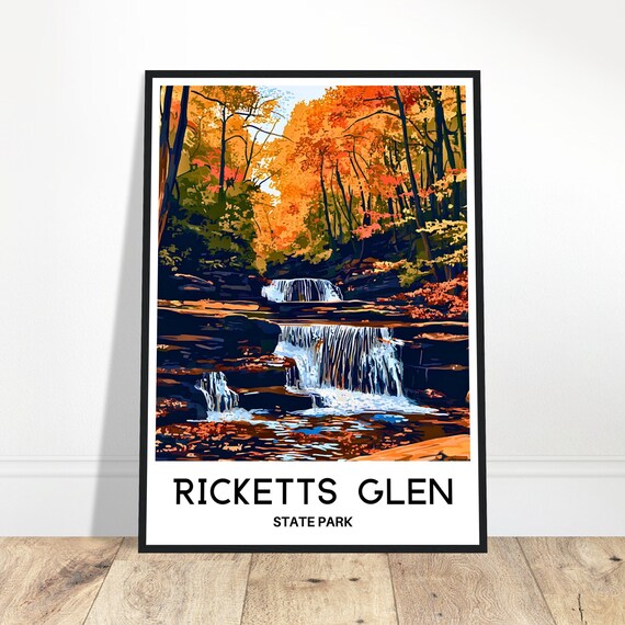 Ricketts Glen State Park Travel Print Poster Art Pennsylvania Lover Gift Wall Hanging Illustration Home Office Decor