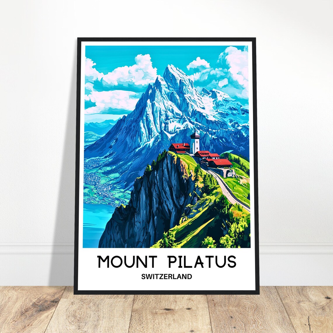 Mount Pilatus Switzerland Travel Poster Snowy Alpine Summit View