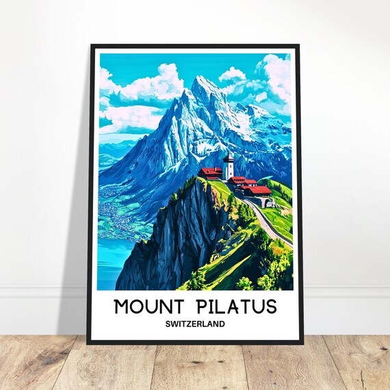 Mount Pilatus Travel Print Mountain Poster Swiss Art Switzerland Lover Gift Wall Hanging Home Decor Illustration