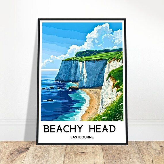 Beachy Travel Print Poster English Art England Lover Gift Wall Hanging Eastbourne Illustration Home Office Decor