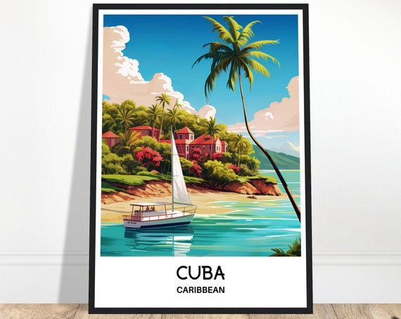 Travel Print Poster Caribbean Art Lover Gift Wall Hanging Home Office Desk Decor Island Illustration