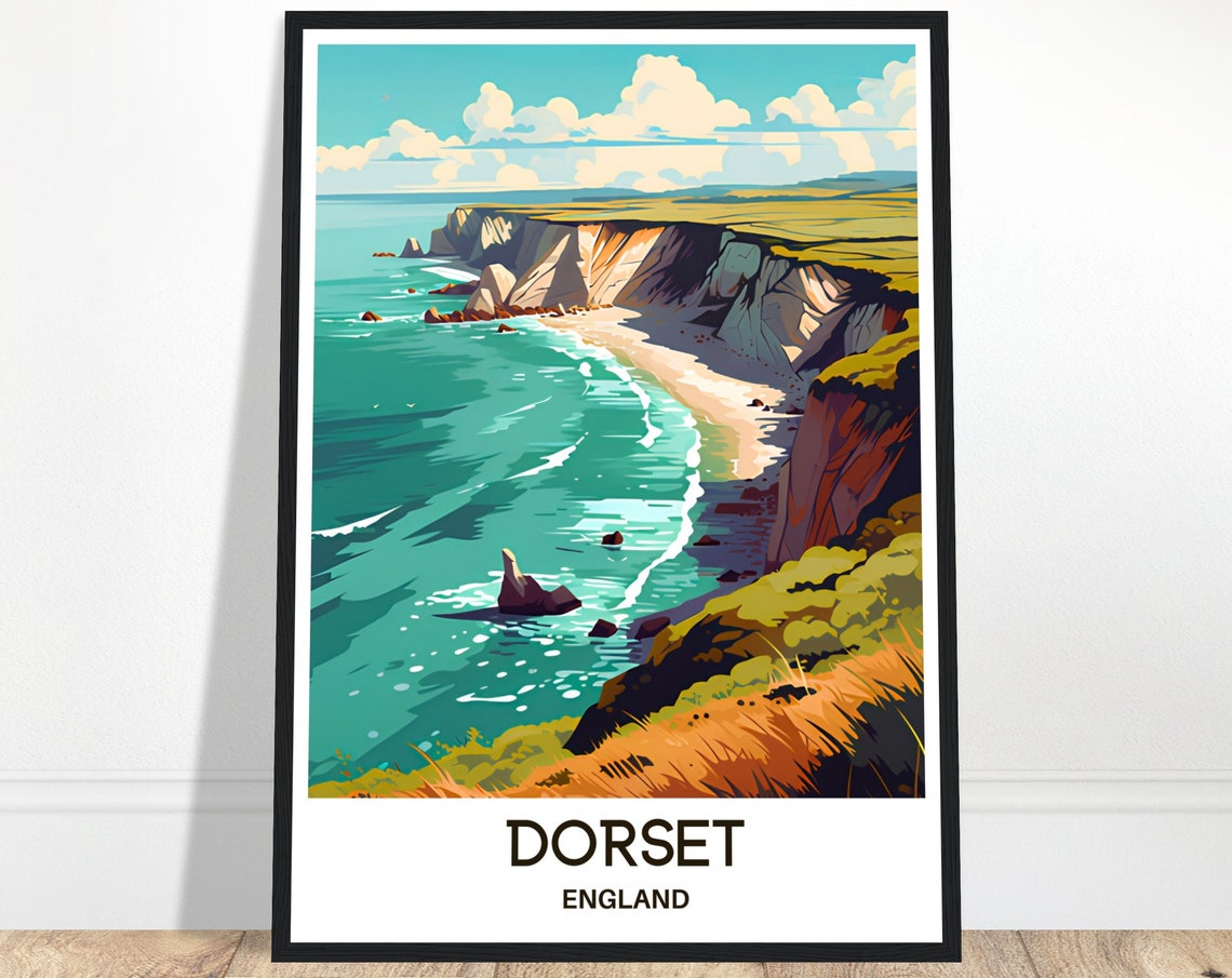 Dorset England Dramatic Cliffs And Turquoise Sea Travel Poster