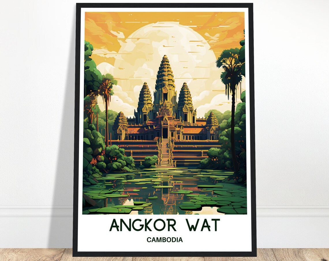Angkor Wat Cambodia Ancient Temple at Golden Hour Sky Poster