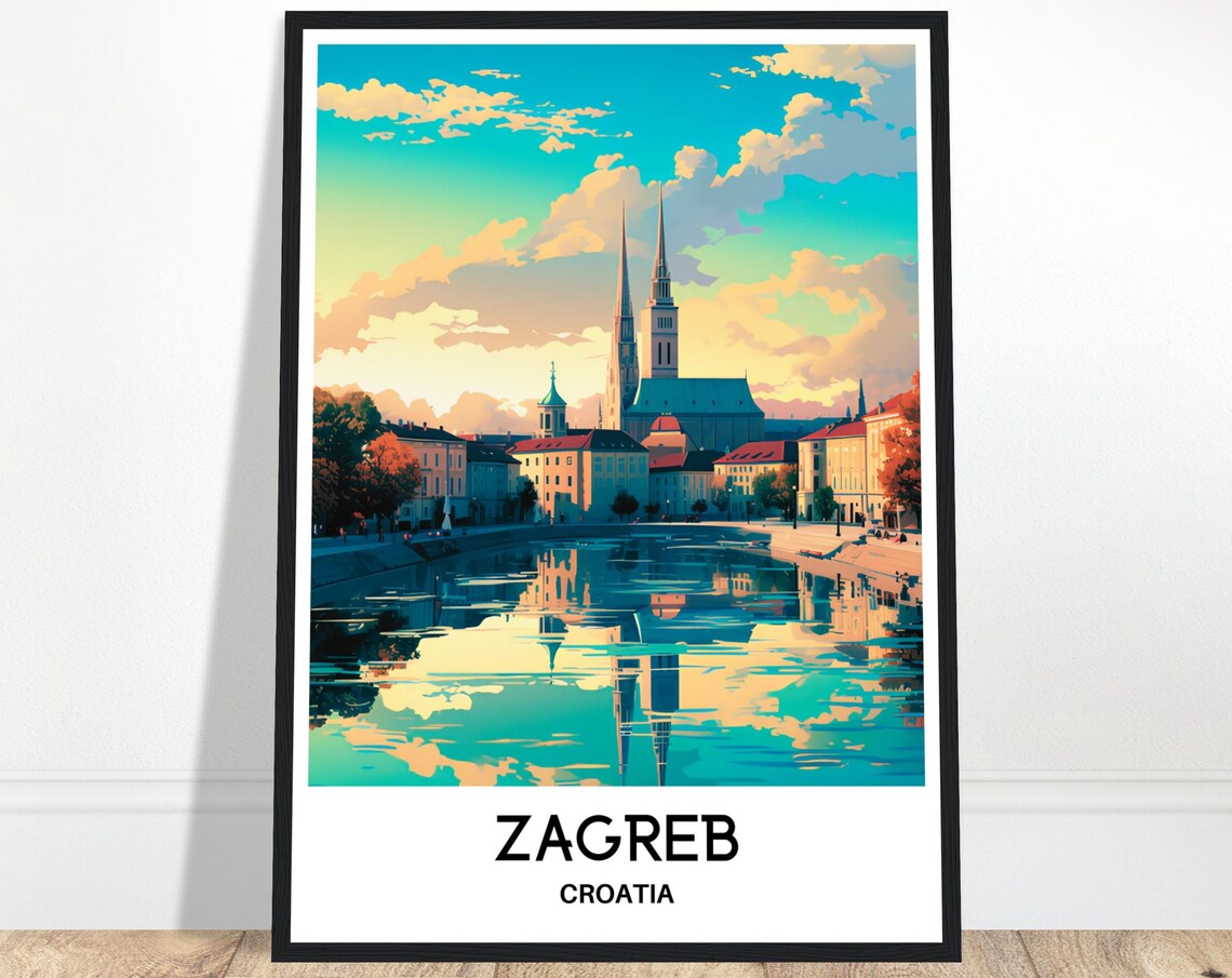 Zagreb Croatia Cathedral Golden Riverside Old Town Travel Poster