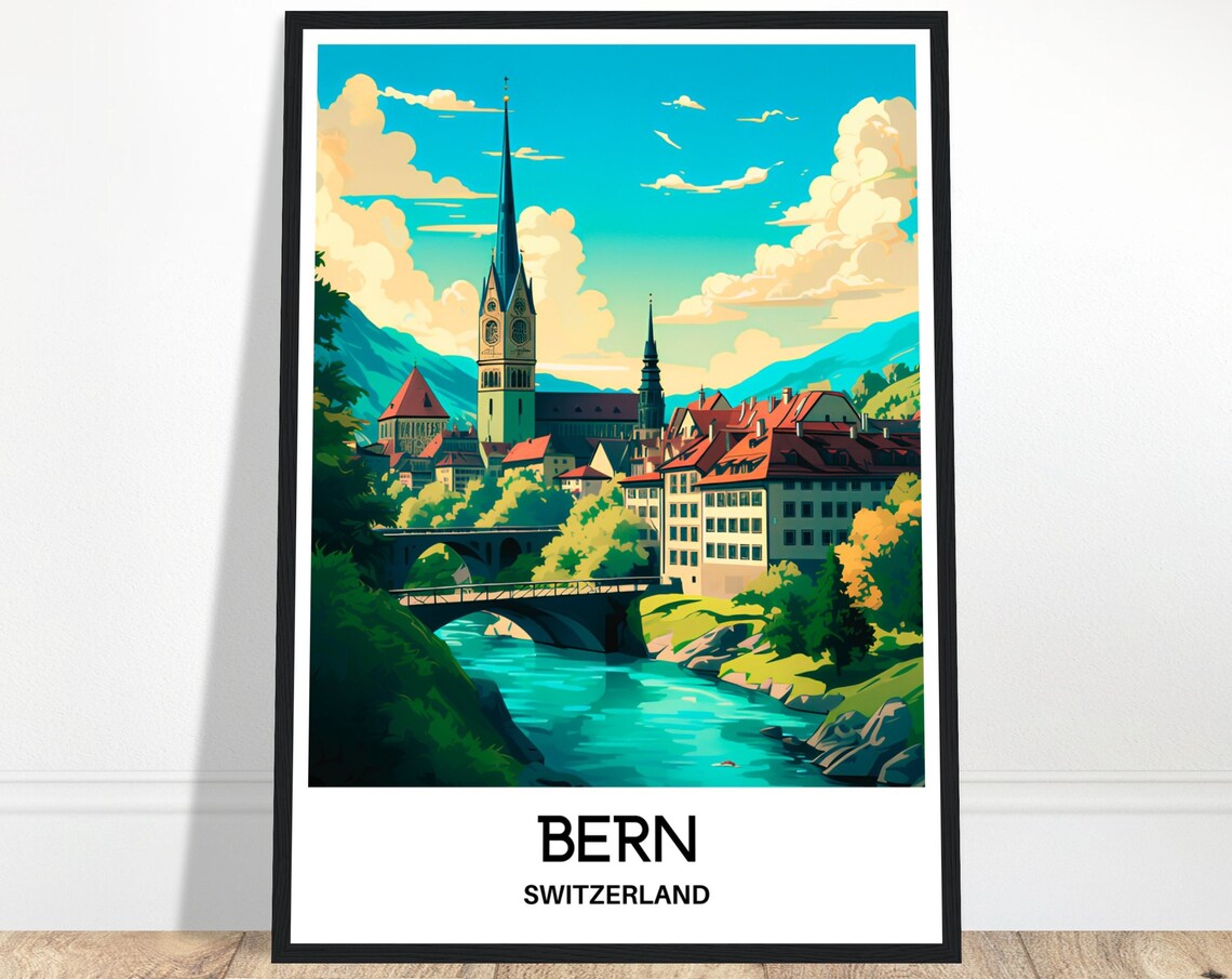 Bern Travel Poster, Switzerland City Illustration
