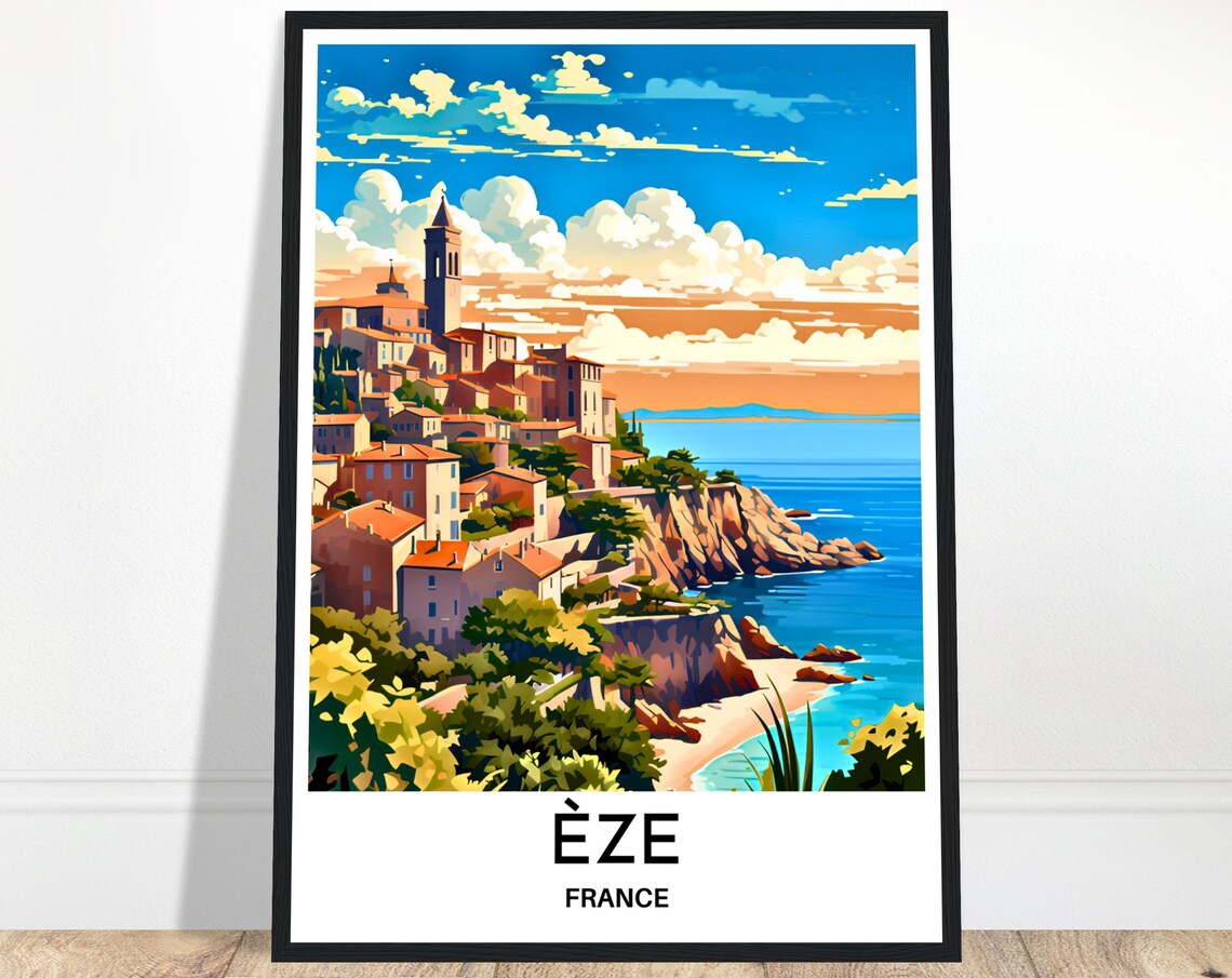 Eze French Riviera Hilltop Village Overlooking The Sea Travel Poster