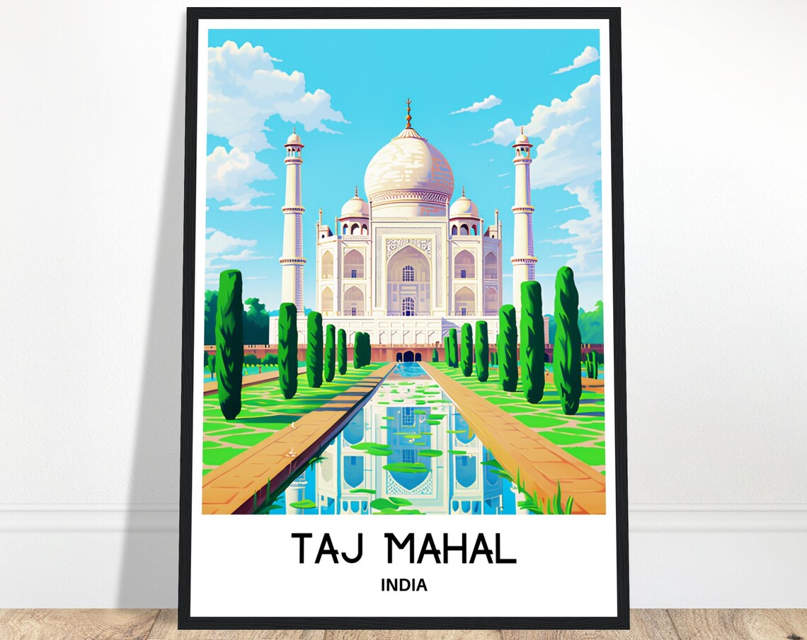 Taj Mahal India Reflection Pool White Marble Landmark Travel Poster
