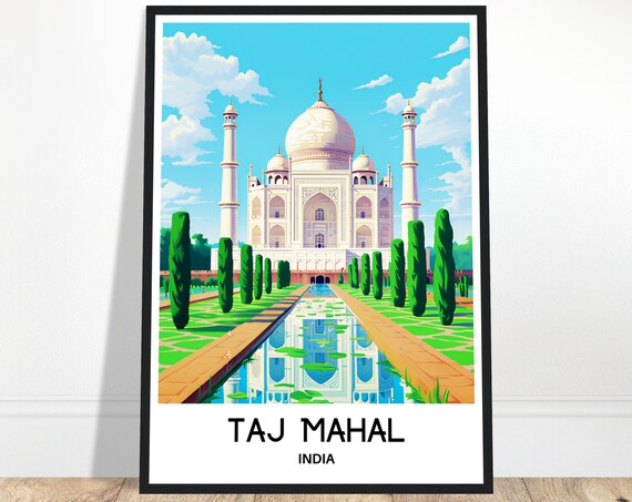 Taj Mahal Travel Print Poster Art India Lover Gift Wall Hanging Home Office Desk Decor Illustration