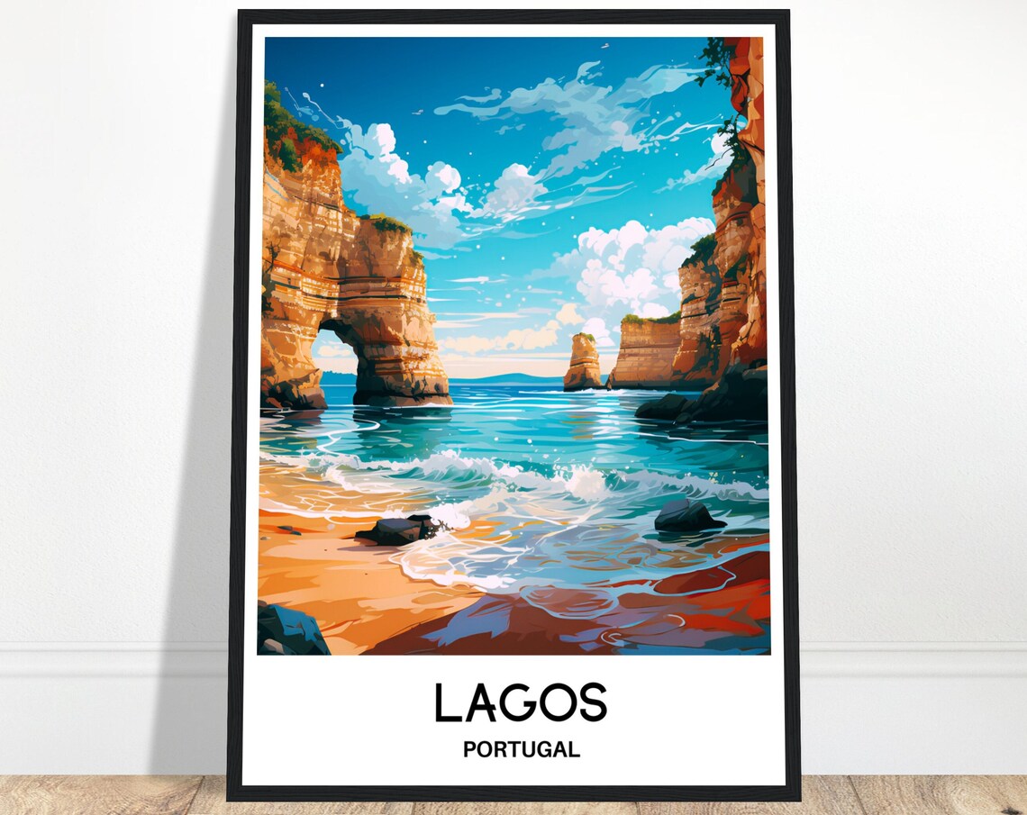 Lagos Travel Poster, Portuguese City Illustration