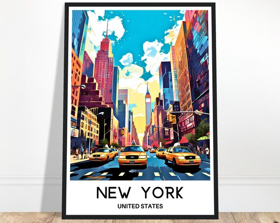 New York City Yellow Taxis Manhattan Skyscrapers Travel Poster