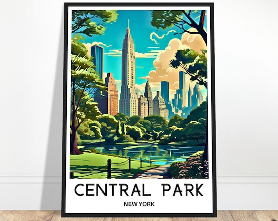 Central Park New York Skyline Cityscape Vintage Travel Poster