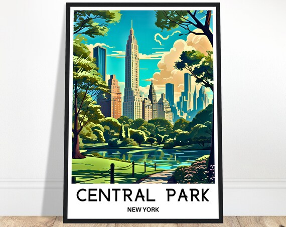 New York Travel Print Central Park Poster Art America Lover Gift Wall Hanging Home Decor Illustration