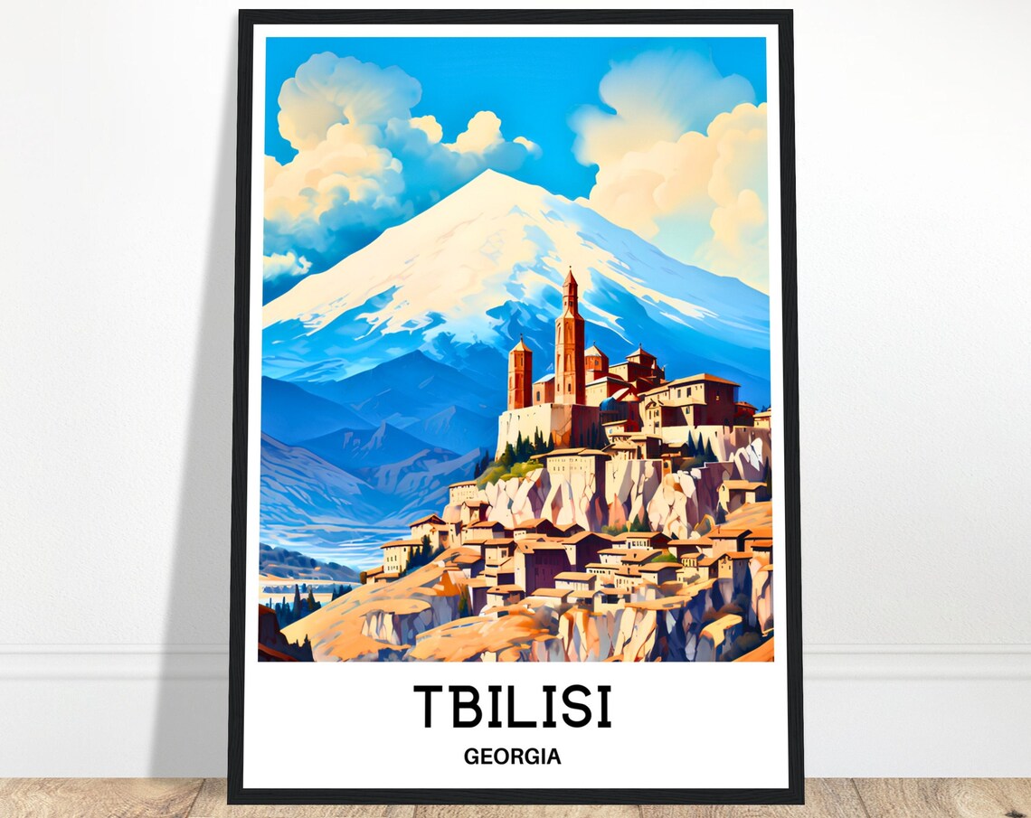 Tbilisi Georgia Old Town Climbing Below a Snowy Mountain Poster
