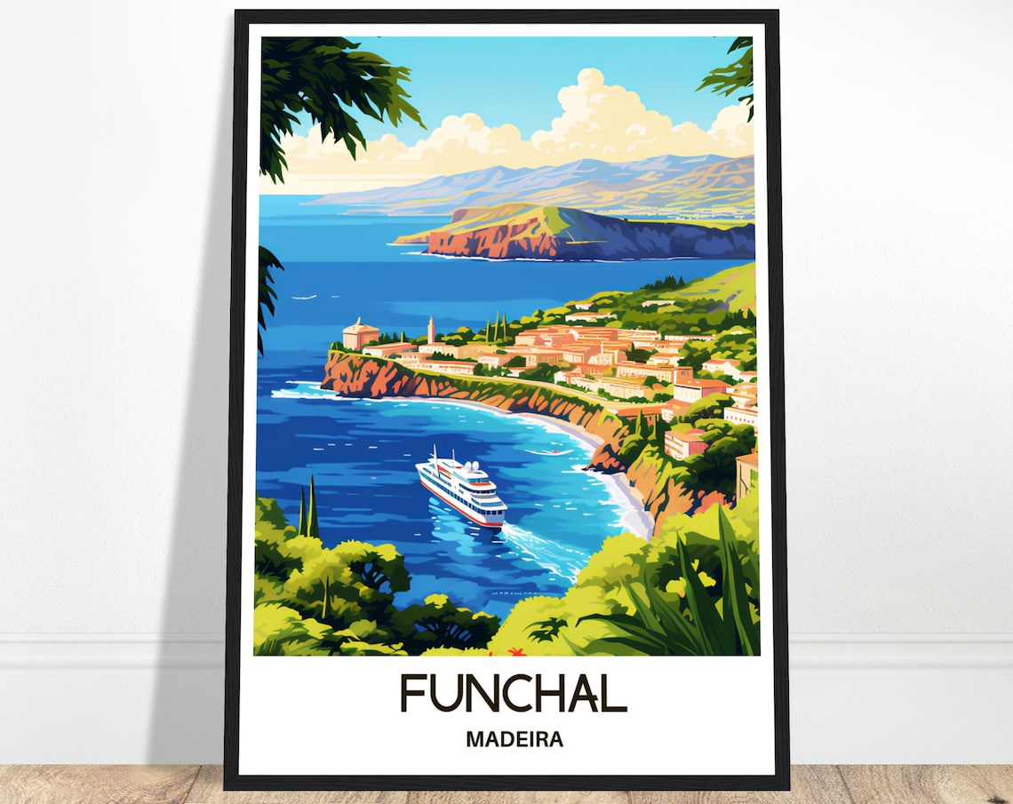 Funchal Travel Print Madeira Poster Portuguese Art Print Portugal Lover Gift Wall Hanging Madeira Island Home Decor Funchal Illustration