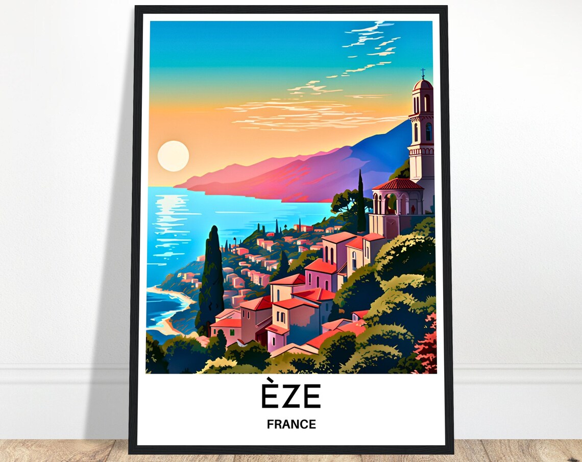 Eze France Hilltop Village Over the Mediterranean Coast Travel Poster