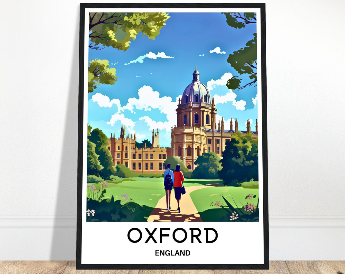 Oxford Travel Print Oxford Poster English Art Print England Lover Gift Wall Hanging Art Home Office Desk Decor Oxford City Illustration