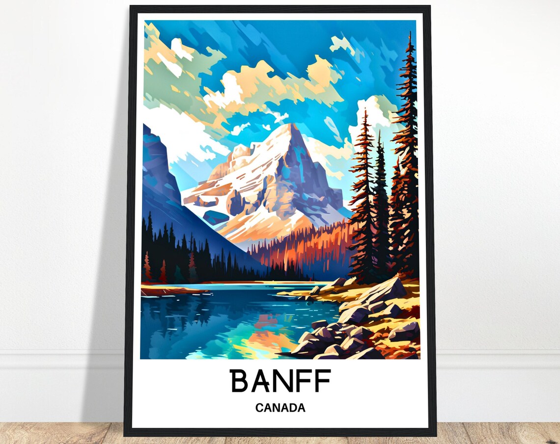 Banff Canada Snow Peak Alpine Lake National Park Rockies Travel Poster